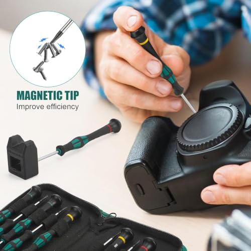 GRENPRO 10-Piece Precision Screwdriver Set, Magnetic Small Screwdrivers with Phillips, Slotted, Torx Star for Eyeglass, Watch, Computer, Laptop, Phone,Green - color: Green