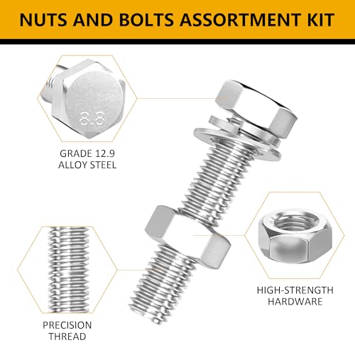 ZTF 432pcs Nuts and Bolts Assortment Kit,M6 M8 M10 Heavy Duty Bolts and Nuts Kit, M6x1.0 M8x1.25 M10x1.25 (12mm to 45mm) Hex Bolts and Nuts Kit, Fully Threaded Machine Screw Sets - color: White