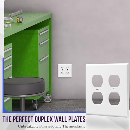 Enerlites 8822-W Duplex Receptacle Outlet Wall Plate, Standard Size 2-Gang, Polycarbonate Thermoplastic, White - color: White, size: Screw