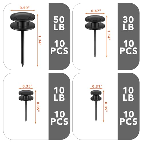 40 PCS Thumb Tacks - Thickened Heavy Duty Double Headed Metal Wall Tacks, Black - style: 4 SIZE BLACK