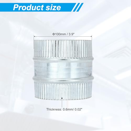 PATIKIL 4 Inch Duct Connector Coupling, Galvanized Steel Straight Dryer Vent Coupler Flexible Ducting Collar Connector Round Crimped Ventilation Duct Extension for HVAC System Pipe - size: 4 Inch