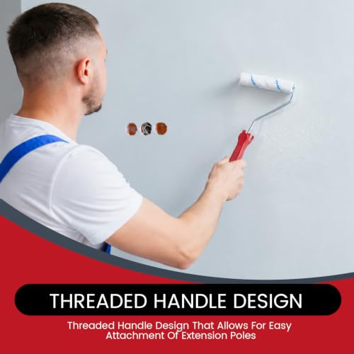 Leumoi 48 Pcs 4 Inch Mini Paint Roller Frame Threaded Grip Handle, Red - color: Red