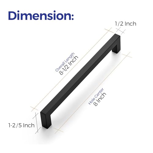 Ravinte Matte Black Cabinet Handles Square Pulls 8 Inch 3 Pack - size: 8-1/2 Inch (8 Inch Hole Center)