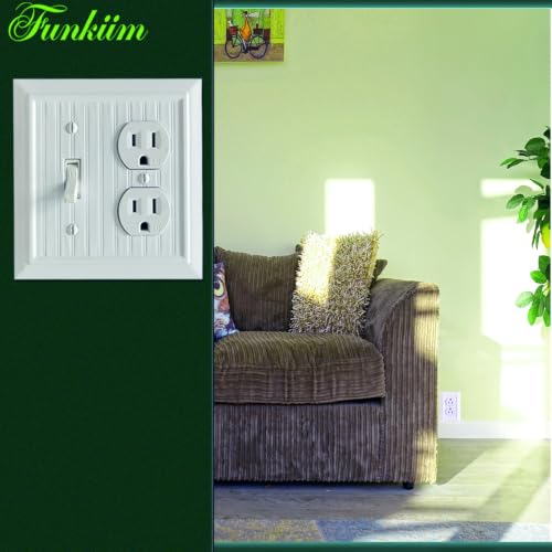 Pure White Classic Beadboard Wall Plates,Light Switch Covers,Electrical Outlet Covers, Switch Plates of Various Combination, Nature Bamboo Fiber Wall plate(2 Gang Toggle/Duplex 2 Pack) - style: 2 Gang Toggle/Duplex 2 Pack