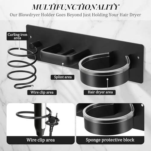 Blow Dryer Holder Wall Mounted – 3-in-1 Hair Tool Organizer Wall Mount, Curling Iron & Flat Iron Storage Rack | No-Drill or Screw-In | Fits Most Styling Tools | Space-Saving Bathroom Organizer - style: Black Circle style