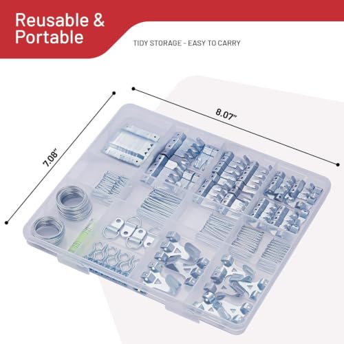 CrimsonMark 303-Piece Picture Hanging Assortment with Heavy Duty Hooks | Includes Nails, Sawtooth, D-Rings, Wire, Level & Metal Wall Hooks for Picture Framing and Canvas Mounting in Silver. - size: Silver
