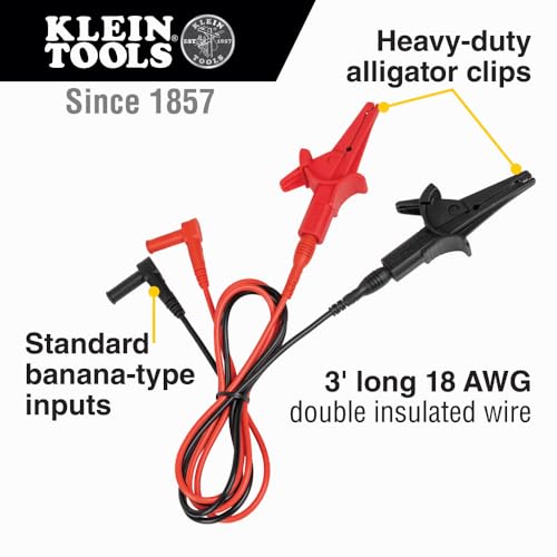 Klein Tools 69381 Alligator Clip Test Leads, Heavy-Duty Banana Plug Replacement Leads, 3-Foot