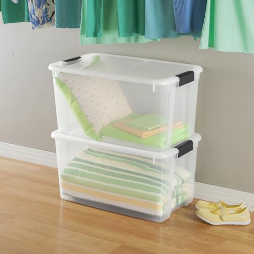 Sterilite Ultra Latch Box with Lids for Home and Office, 70 Quart, 12-Pack | Heavy-Duty and Stackable Plastic Containers with Latches for Closet, Cabinet, Bedroom, Bathroom and Dorm Room Organization - size: 70 Quart