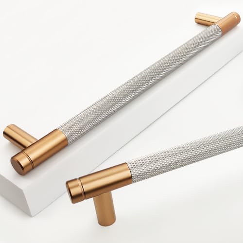 30 Pack 7 1/2 Inch 192 mm Bronze and Nickel Cabinet Handles Cabinet Pulls Aluminum Handles Knurled Drawer Pulls Oxidation Finish with Diamond Pattern 8.6" Length (7.5" Hole Center) - color: PBronze and Nickel, size: 7 1/2 Inch