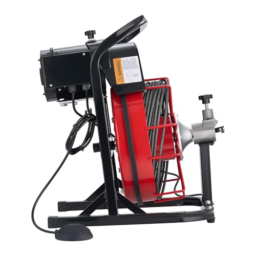 VEVOR Drain Cleaner Machine 50 FT x 5/16 Inch, Auto Feed Sewer Snake Auger with 4 Cutters & Air-Activated Foot Switch for 2" to 4" Pipes - style: 50 FT x 5/16''