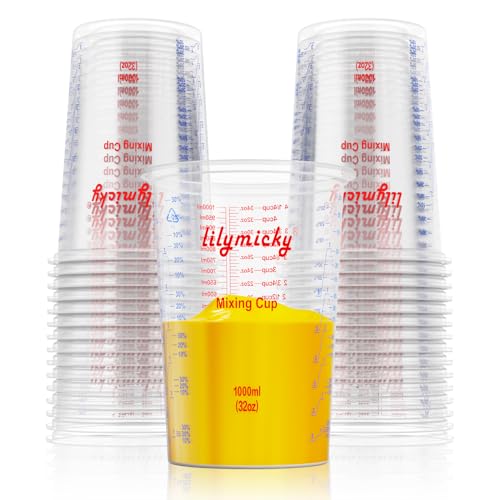 25 Pack Plastic Mixing Cups, 32 oz Disposable Mixing Cups