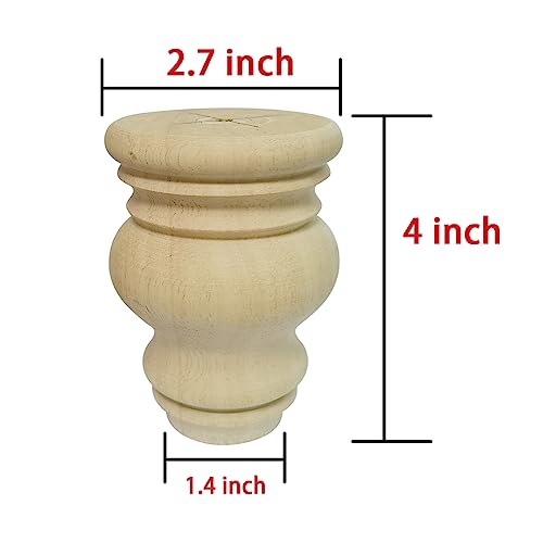 Wooden Furniture Legs, Solid Wood Unpainted Replacement Furniture Legs, Kitchen Dining Table Legs/Desk/Sofa/Bookcase Bun Feet, DIY Wooden Round legs with Mounting Plate & Screws Set of 4 (4 Inch) - size: 4 Inch