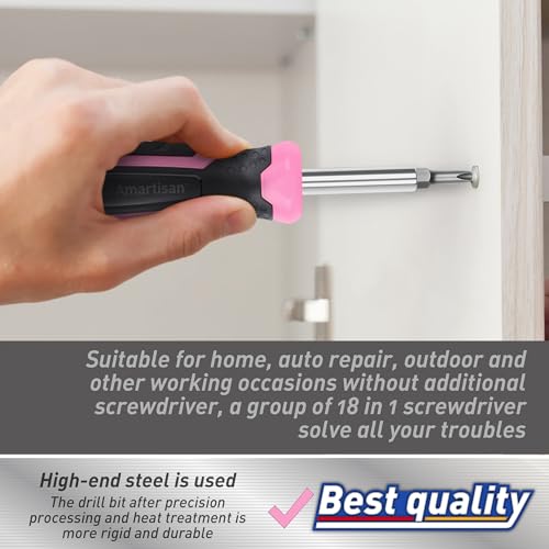 Amartisan 18-in-1 Multi-bit Screwdriver Set - color: Pink, size: 18-in-1 Multi-bit Screwdriver Set