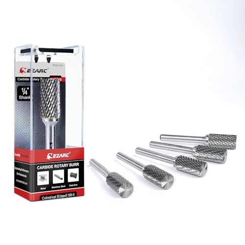 EZARC Tungsten Carbide Rotary Burr Set, 5PCS SB-5 Double Cut, 1/4" Shank - style: SB-5, 5PCS