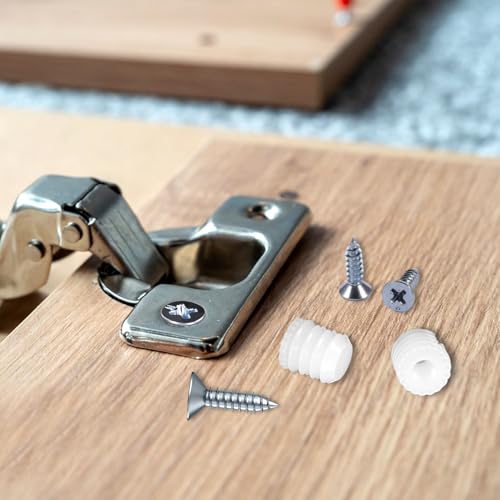 100 Pack Plastic Hinge Dowel Inserts with Screws, Plastic Dowel 8mm White Dowels Cabinet Door Hinge Dowels for Cabinet Door Drawer Bedside Table Repair Installation Replacement Bathroom Kitchen