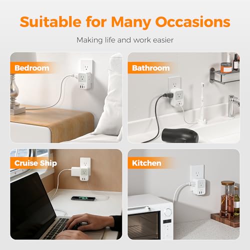 TESSAN USB C Charger Block, Multi Plug Wall Outlet Extender - color: Grey, size: 2 USB-A+1 USB-C+1 USB-C Cable