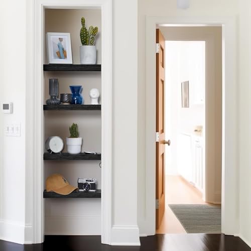 Amada 15 Inch Floating Shelves with Invisible Brackets, Set of 2, Black | Wall Shelves with Hidden Bracket, Solid MDF Wood, 22 lbs Max Load per Shelf, Easy to Assemble, Multi-Wall Compatible - color: Black, size: 15 inches