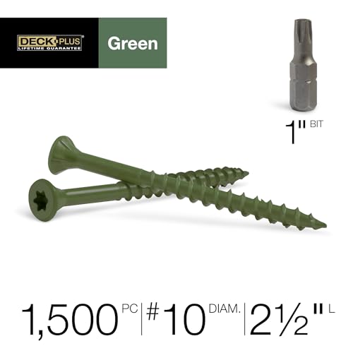 Deck Plus Deck Screws, #10 x 2-1/2in, 2000 Pack, Green - color: Green, size: #10 x 2-1/2", style: 2000 pcs
