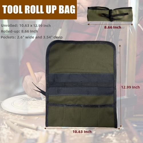 BLIRITEL Small Canvas Chisel Roll, Chisels Bag Tool Organizer with 4 Pockets, Metal Pry Bar Plier Wrench Roll Tool Pouch for Mechanic Carpenter Craftsman (Army Green) - color: Army Green