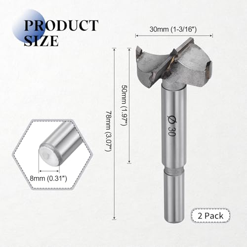 2pcs 30mm（1-3/16"） Forstner Drill Bit Carbide Tipped 2 Flute - size: 30mm（1-3/16"）