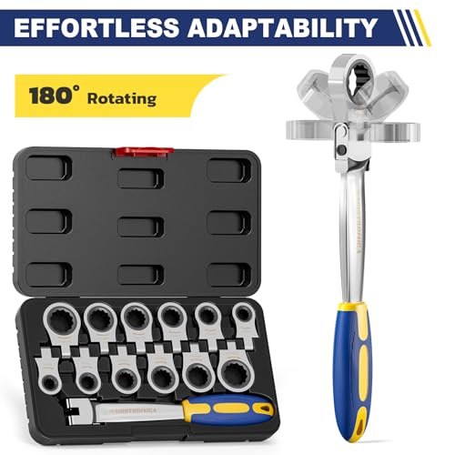 haisstronica 12 in 1 Flex-Head Ratcheting Wrench Set, Metric 8-19 mm - size: Metric-12 in 1