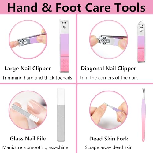 Women's Nail Clipper Set Travel Manicure Kit with Glass Nail File Stainless Steel Nail Clippers Case Nail Grooming Kit Gift - color: Mermaid Color