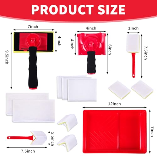 14 Pcs Paint Edger Tool Kit Red Edge Painting Tools for Walls Ceilings - color: Red