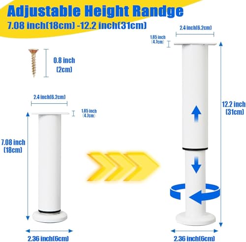 Adjustable Metal Cabinet Support Legs 7-12 In,White Furniture Feet Set of 6 - color: White, size: (6Pcs) 7.08-12.2 inch