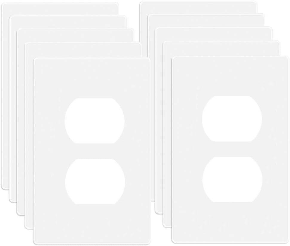 1-Gang Screwless Duplex Wall Plate Cover Single Switch Outlet Electrical Faceplate for Light Switch, Smart Switch, Receptacle, Dimmers, USB Outlet, GFCI, Child Safe Cover Plate, White (10-Pack) - color: Single Duplex-White, size: 10 Pack