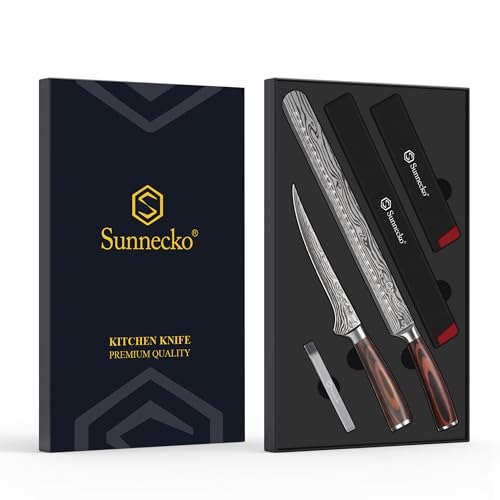 Sunnecko BBQ Carving Knife Set,Slicing and Boning Knife for Meat Cutting - color: 12 inch Carving Knife with 7 inch Boning Knife
