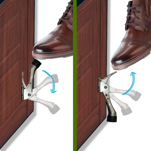 HA SHI One Touch Kickdown Door Stopper, Satin Nickel, 4 Inch, 1 Pack - color: Satin Nickel, size: 4 INCH X 1 PACK