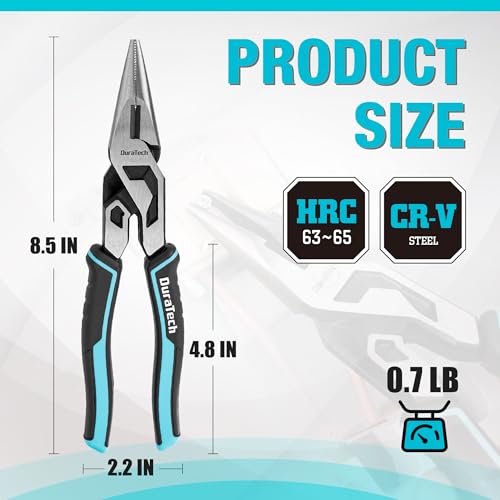 DURATECH 8.5" Compound Needle Nose Pliers with Threaded Hole, Wire Cutter
