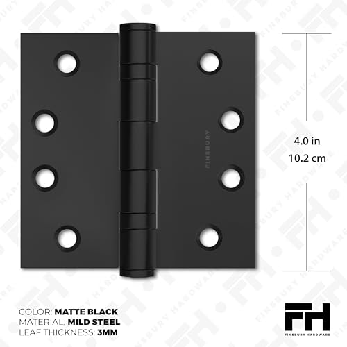 Door Hinge Ball Bearing 4 x 4 Inches Solid 304 Steel Durable Heavy Duty Machined NRP Architectural Grade Mortise Hinges - Set of 2 Matte Black Door Hinges (Flat Black)