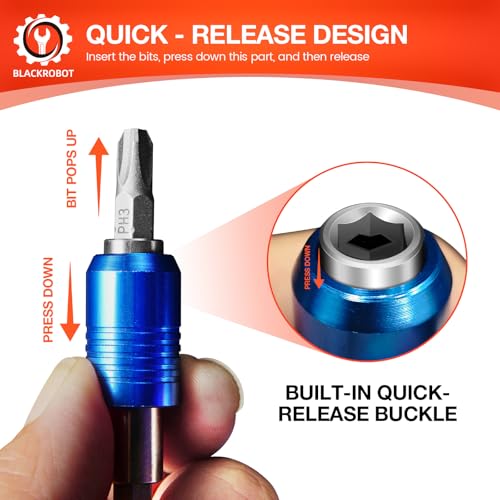 BLACKROBOT 2-Piece Magnetic Quick Change Impact Bit Holder, 6-Inch Long Drill Bit Extension for 1/4" Hex Drives, Ideal for Screwdriver Bits, Nuts, Drills and Socket Driver Adapters - size: 6 inch