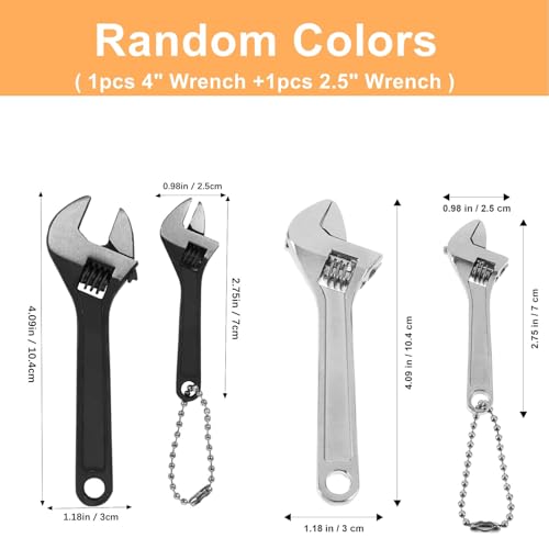 Mini Adjustable Wrench 4 Inch and 2.5 Inch, Black Spanner With Chain Hand Knurl Tool for Repair Maintenance Automotive Car