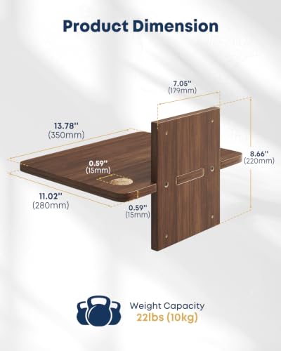 Floating TV Projector Shelf Wall Mount - 1 Tier Wooden Shelf, Walnut Brown - size: 1-Tier Shelf