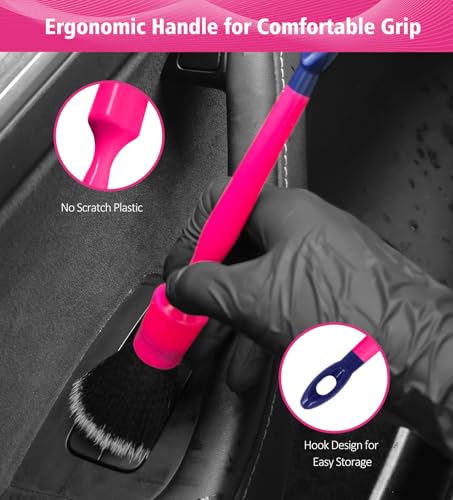 YeewayVeh 6PCS Car Detailing Brush Set, Boars Hair & Ultra Soft, Pink - color: Magenta Pink