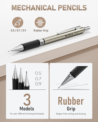 Nicpro 30PCS Art Mechanical Pencil Set in Leather Case - color: Black