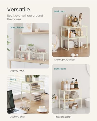 SONGMICS Cabinet Organizer Shelf, Set of 2 Spice Rack, Kitchen Storage - color: Cream White, size: 11.7"w