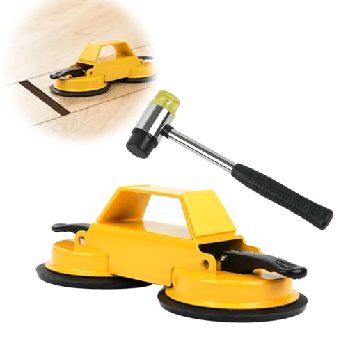 Floor Gap Fixer Tool Kit with Heavy Duty Rubber Mallet, Floor Dual Suction Cup Tool Upgrade 45° Striking Surface for Laminate, Hardwood, and Vinyl Floor (Yellow)