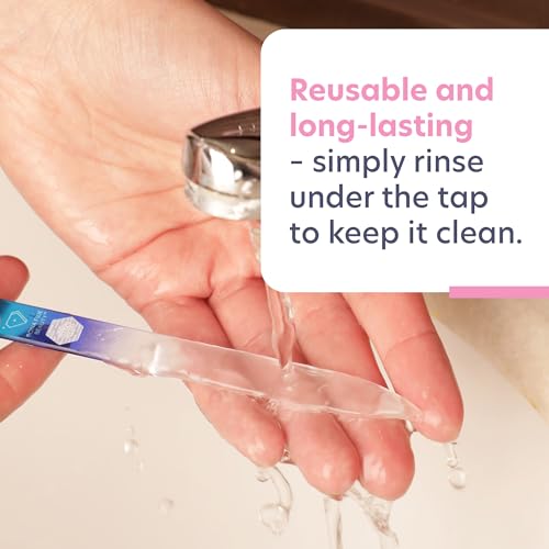 Bona Fide Beauty Glass Nail File with Case (Aqua Cobalt), Made in Czech | Genuine Bohemian Czech glass nail file for natural nails, reusable etched fine grit nail filer, easy to wash nail file - color: Aqua/Cobalt