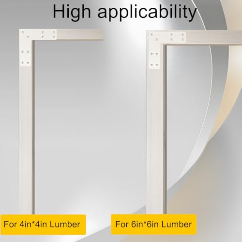 L Post Bracket 4PCS - 10x10'' L Flat Mending Plate for Wood 4x4,6x6 Lumber | Black Powder Coated Heavy Duty Pergola Brackets | L Beam Bracket, L Shape Post to Beam Connectors with Heavy Duty Screws