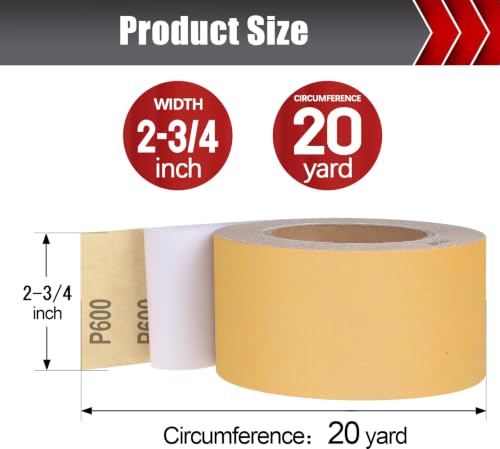 BOSHCRAFT 600 Grit PSA Longboard Sandpaper, 2-3/4" x 20 Yds Self-Adhesive Sand Paper for Woodworking & Automotive Air File Sander - size: 600 grit