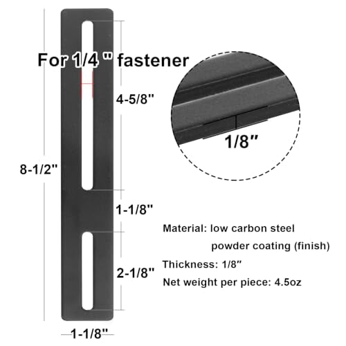 10 PCS Black Slotted Mending Plate, Flat Metal Bracket, 8" x 1-1/8" - size: 8" x 1-1/8"