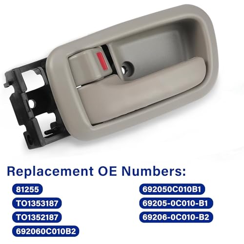 Interior Door Handle Front Left Driver Side for 2000 2001 2002 2003 2004 2005 2006 Toyota Tundra (Standard/Regular/Extended Cabs ONLY), Replace OE 81255, 692050C010B1, Gray - size: Front Left