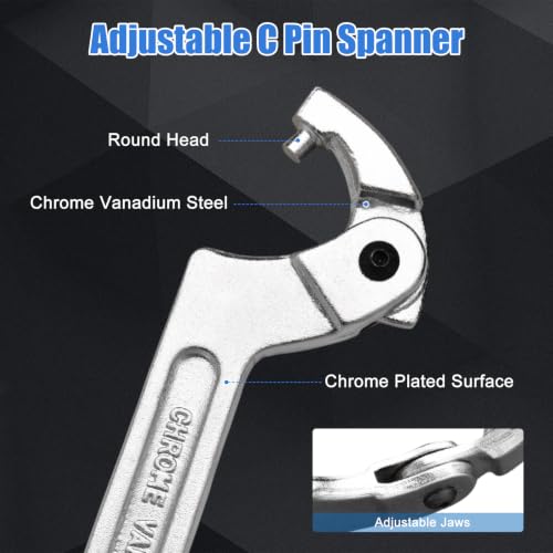 Adjustable C Spanner Hook Wrench Tool with Round Head, 1 1/4-3 Inch (32-76mm) Capacity, Pin Spanner Nut Wrench Tool for Machine Tools, Vehicles, Mechanical Equipments, Chrome-Vanadium Steel - size: 1 1/4-3"(32-76mm)