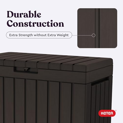 Keter Kentwood 50 Gal Outdoor Storage Box and Patio Side Table - color: Brown