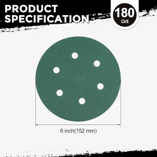 50Pcs Sanding Disc 6Inch 180Grit 6 Hole Sandpapers Green - color: Green, size: 6 Inch(180 Grit)