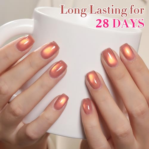 Double Rhythm Jelly Glass Cat Eye Gel Polish with Magnet 15ML Holographic Glitter Shimmer Translucent Sheer Color Magnetic Polish Salon DIY at Home (Grape Gold-MC1247) - color: Grapefruit Gold