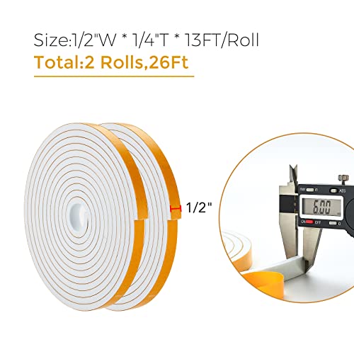 Ravinte Weather Stripping Door Seal, 1/2 x 1/4 Adhesive Foam Tape, 26 FT - color: White, size: 1/2In x 1/4In x 26Ft